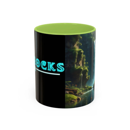 Waterfall Accent Coffee Mug – Scenic Nature Art Mug (11/15oz) - 11oz / Light Green - Mug