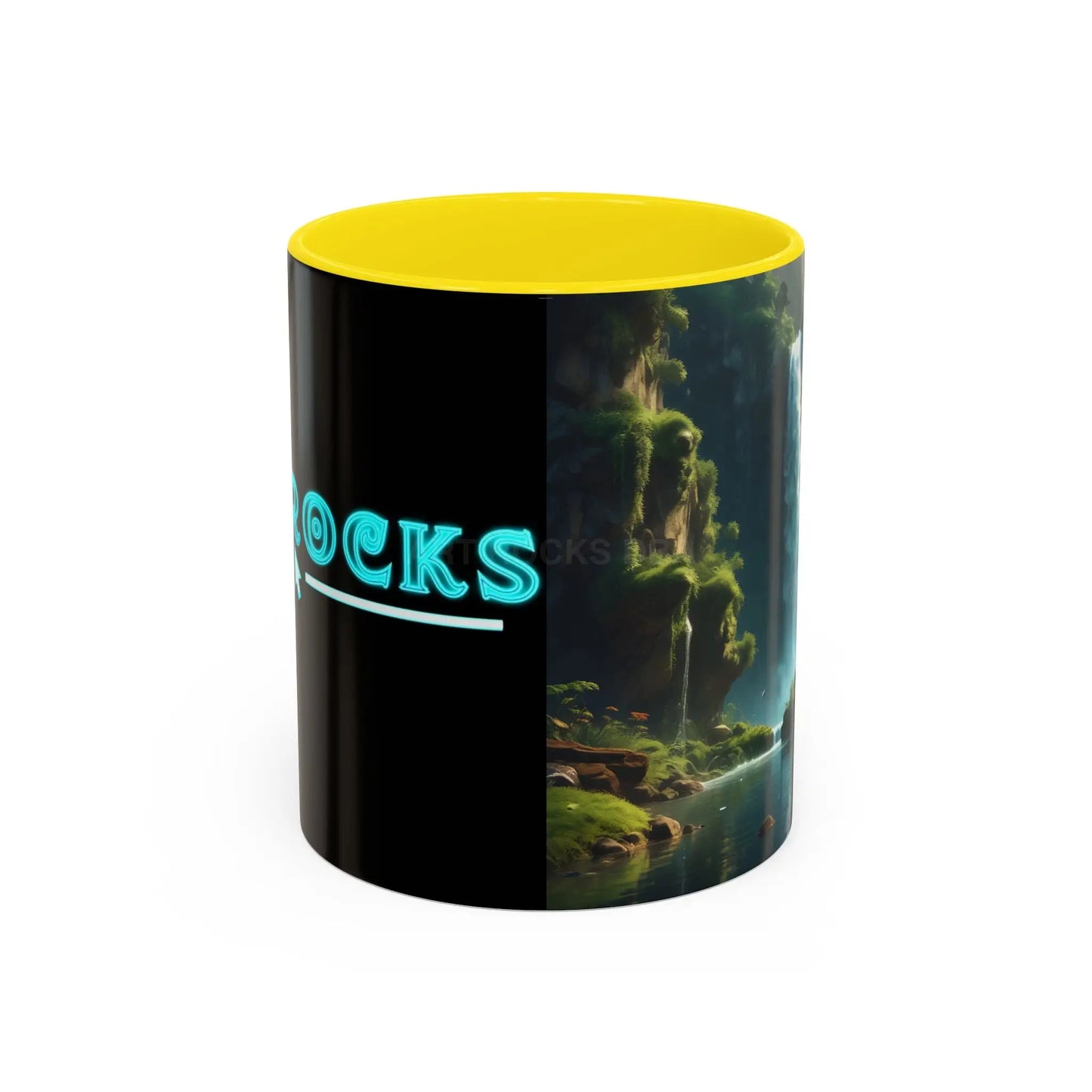 Waterfall Accent Coffee Mug – Scenic Nature Art Mug (11/15oz) - 11oz / Yellow - Mug