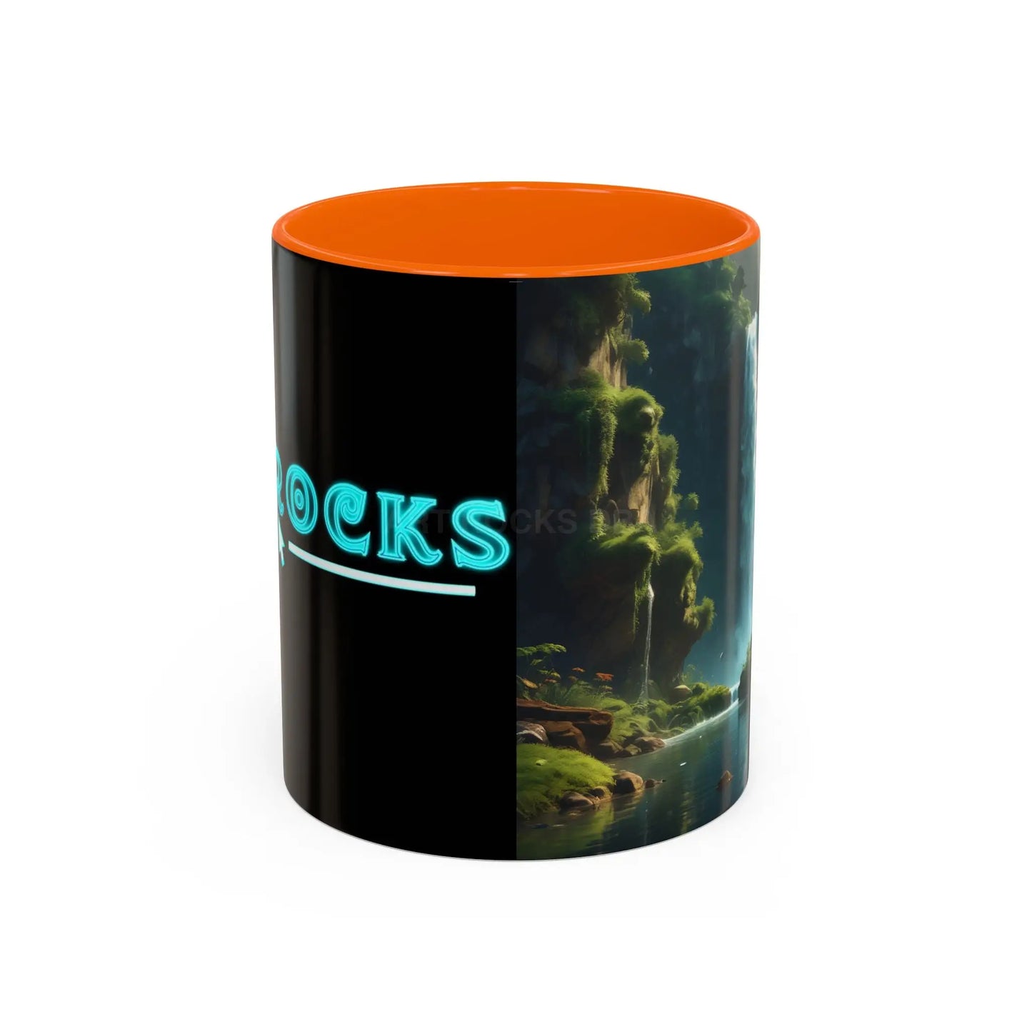 Waterfall Accent Coffee Mug – Scenic Nature Art Mug (11/15oz) - 11oz / Orange - Mug