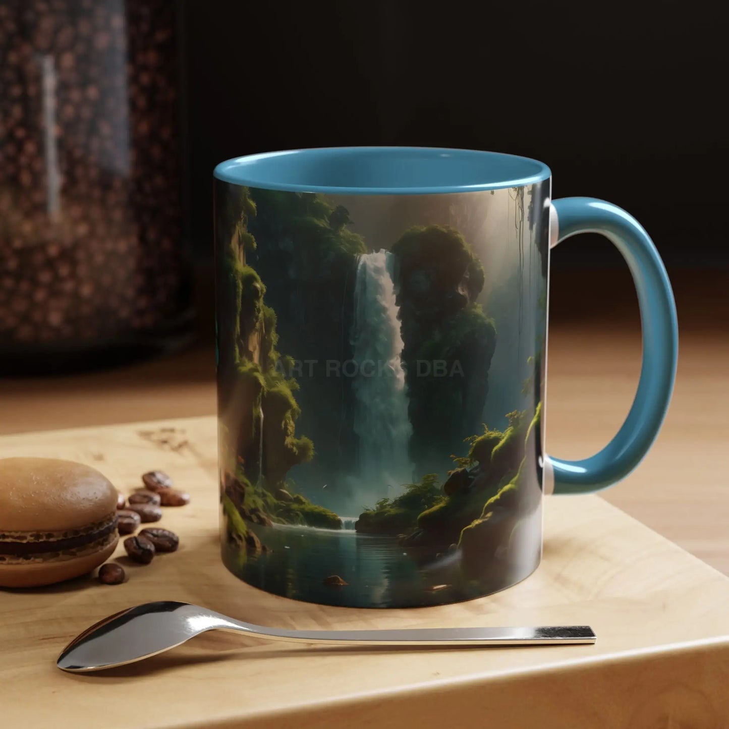 Waterfall Accent Coffee Mug – Scenic Nature Art Mug (11/15oz) - 11oz / Light Blue - Mug