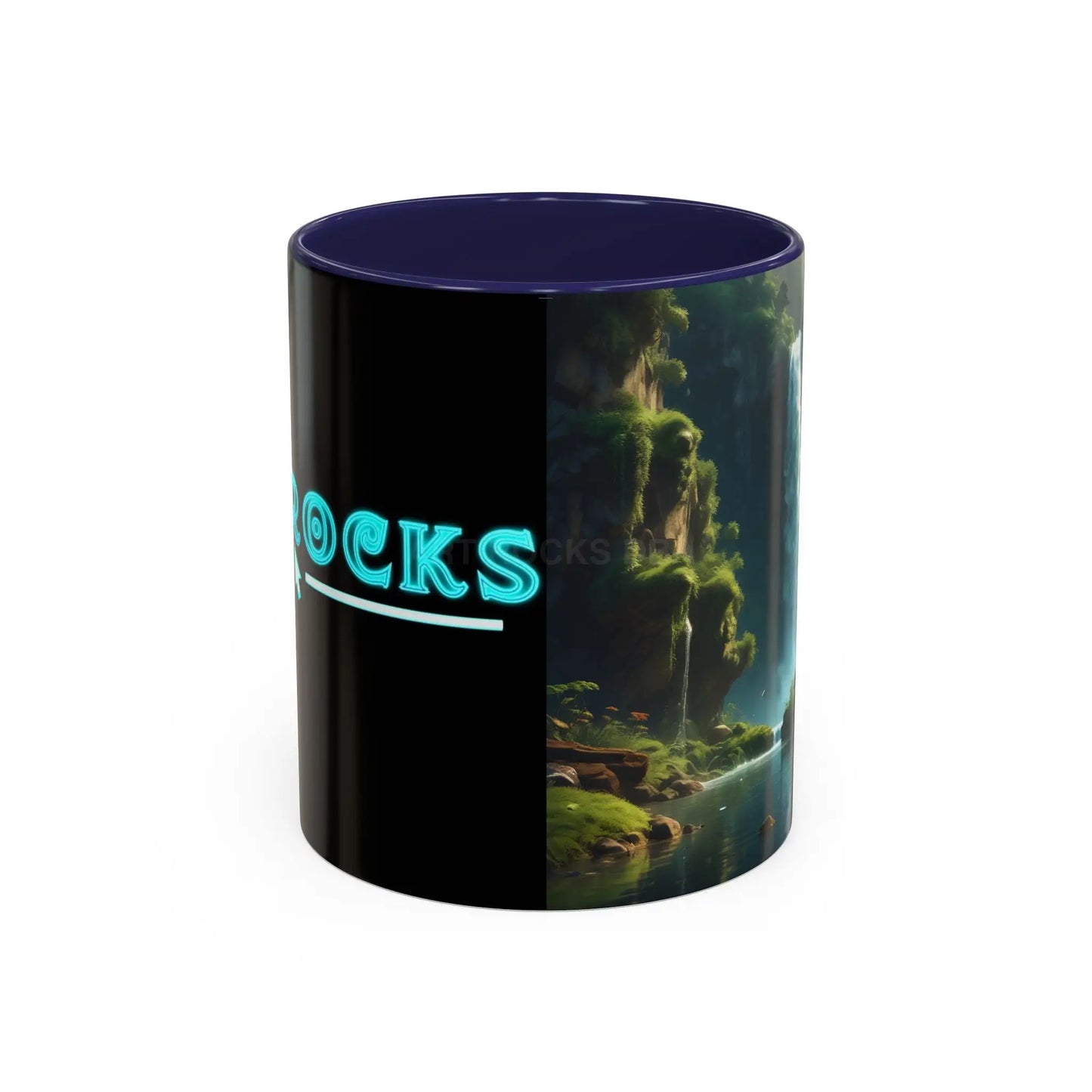 Waterfall Accent Coffee Mug – Scenic Nature Art Mug (11/15oz) - 11oz / Navy - Mug