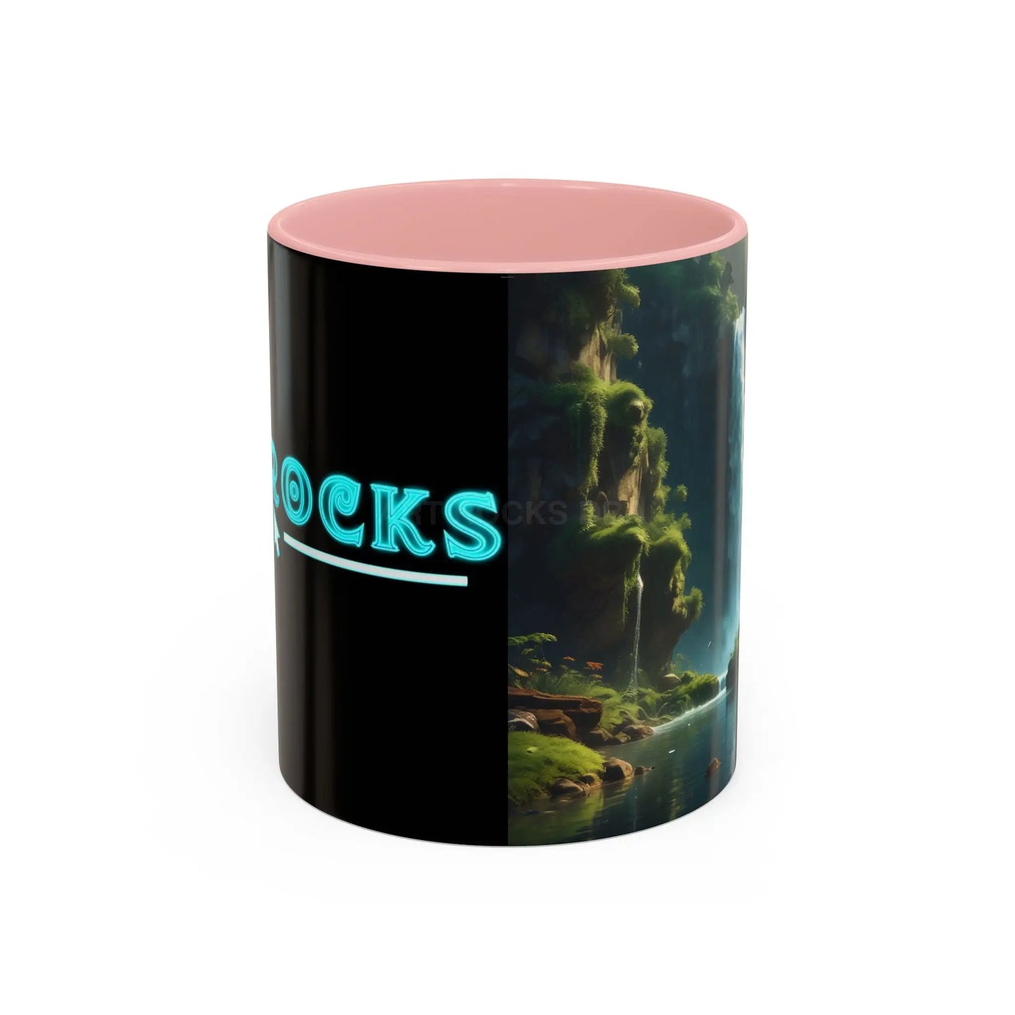 Waterfall Accent Coffee Mug – Scenic Nature Art Mug (11/15oz) - 11oz / Pink - Mug