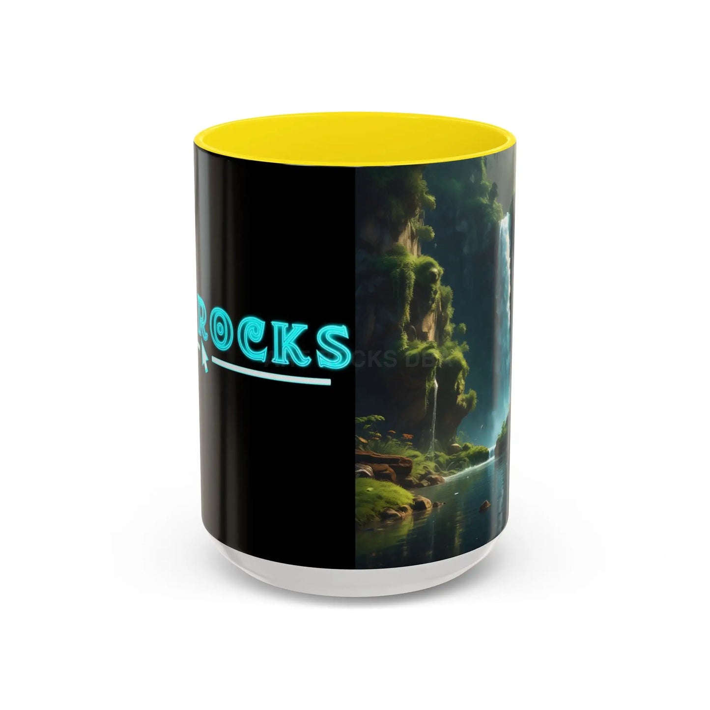 Waterfall Accent Coffee Mug – Scenic Nature Art Mug (11/15oz) - 15oz / Yellow - Mug