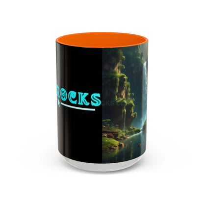 Waterfall Accent Coffee Mug – Scenic Nature Art Mug (11/15oz) - 15oz / Orange - Mug