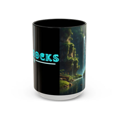 Waterfall Accent Coffee Mug – Scenic Nature Art Mug (11/15oz) - 15oz / Black - Mug