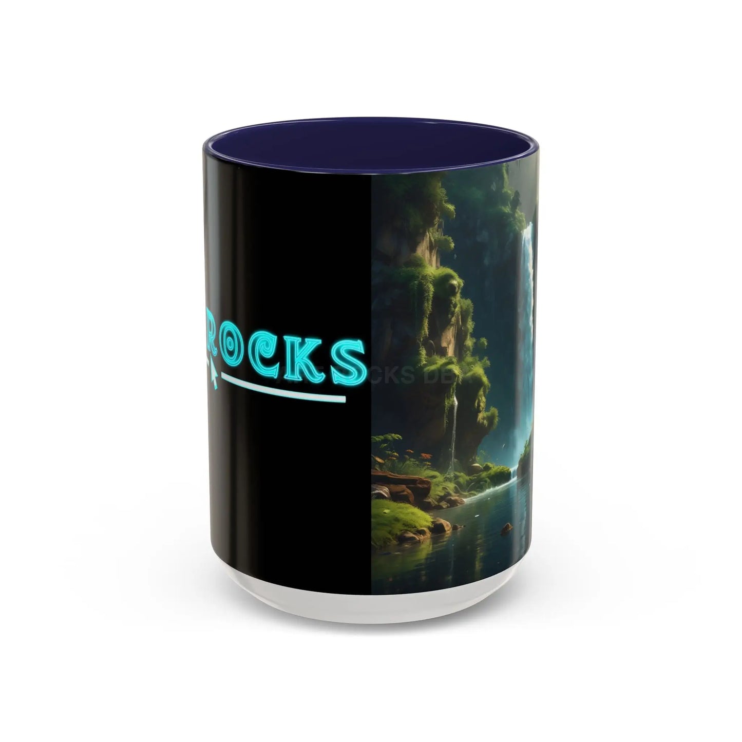 Waterfall Accent Coffee Mug – Scenic Nature Art Mug (11/15oz) - 15oz / Navy - Mug