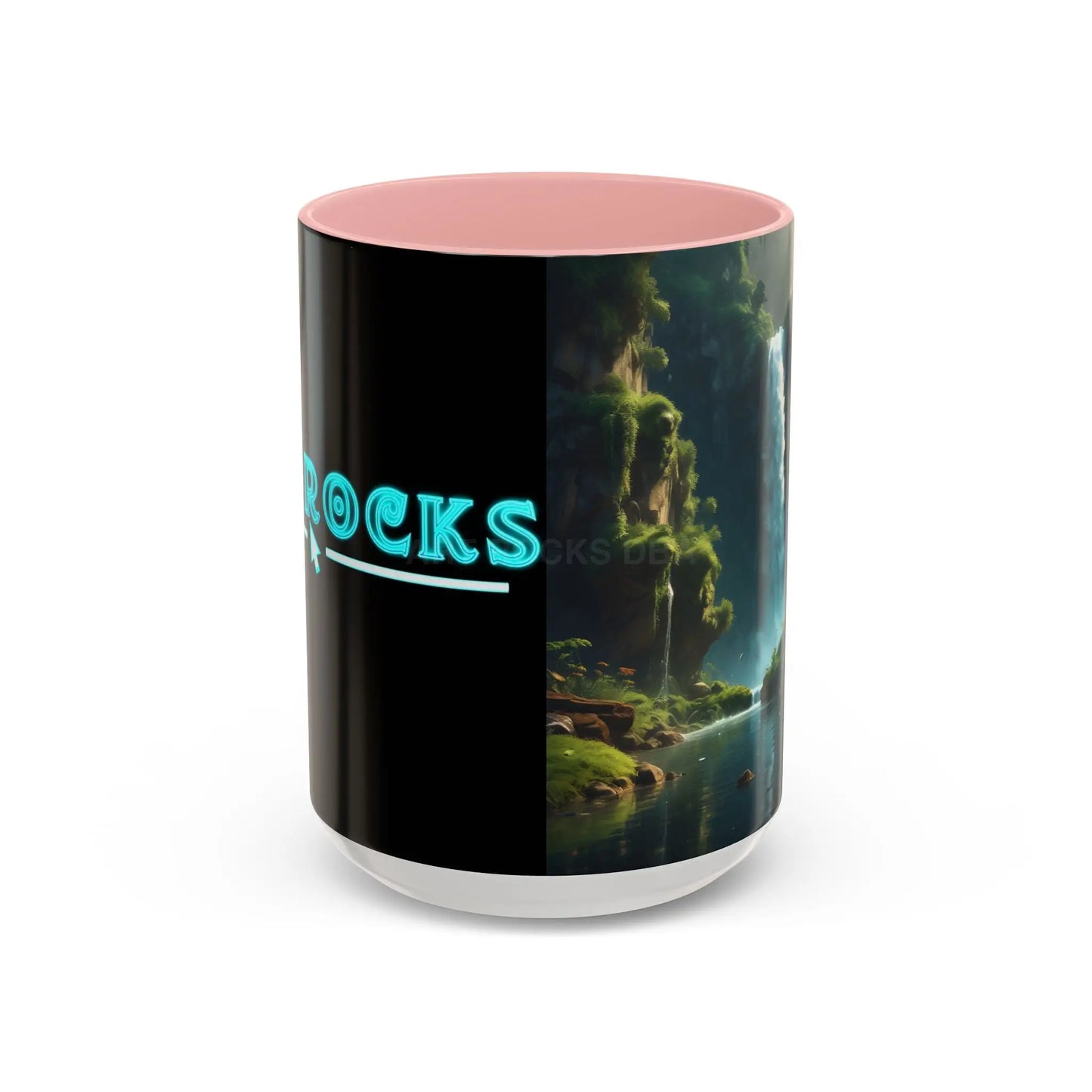 Waterfall Accent Coffee Mug – Scenic Nature Art Mug (11/15oz) - 15oz / Pink - Mug