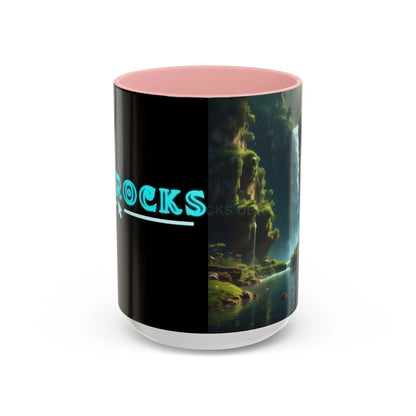 Waterfall Accent Coffee Mug – Scenic Nature Art Mug (11/15oz) - 15oz / Pink - Mug