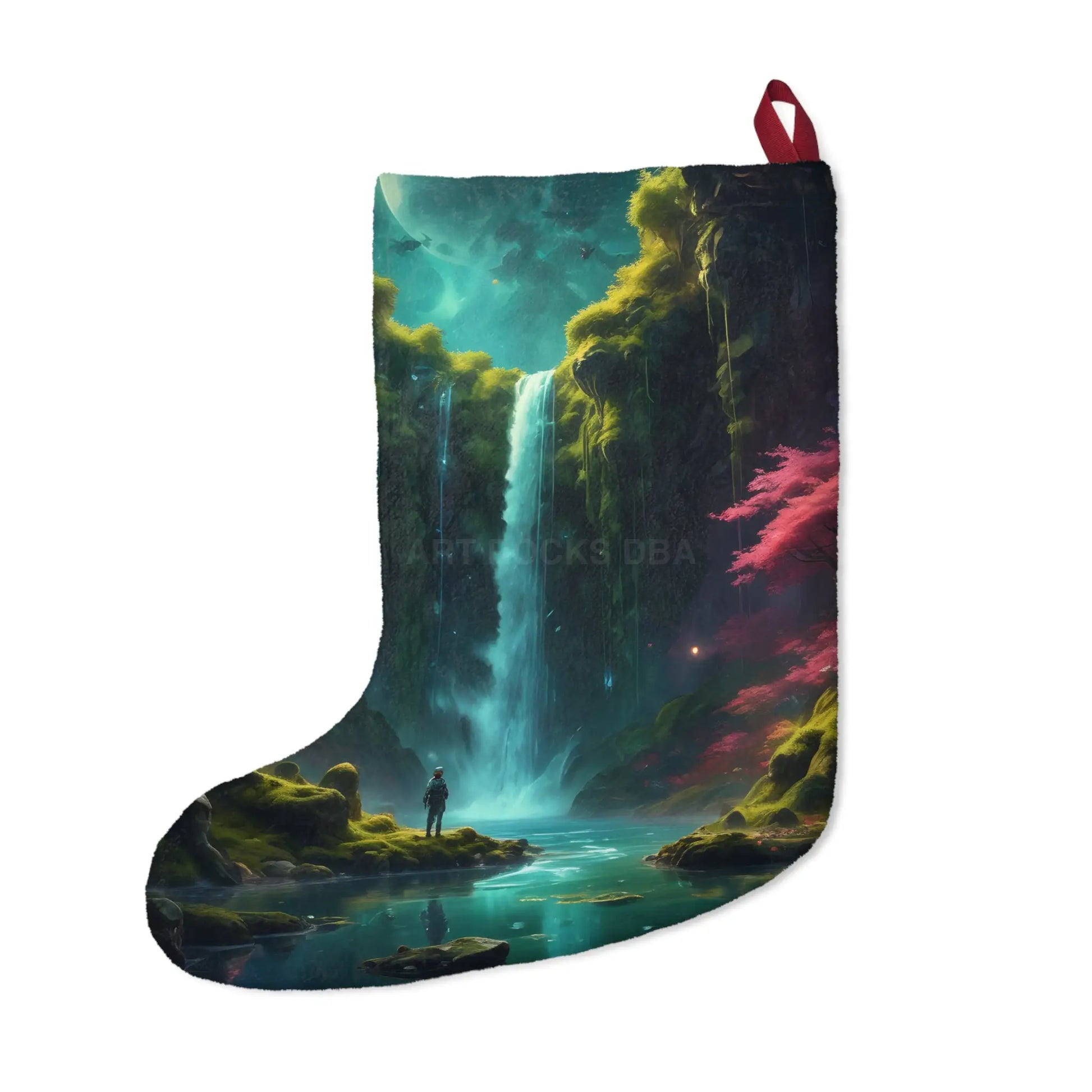 Waterfall Fantasy Christmas Stocking — Scenic Magical Landscape Holiday Decoration - One size - Home Decor