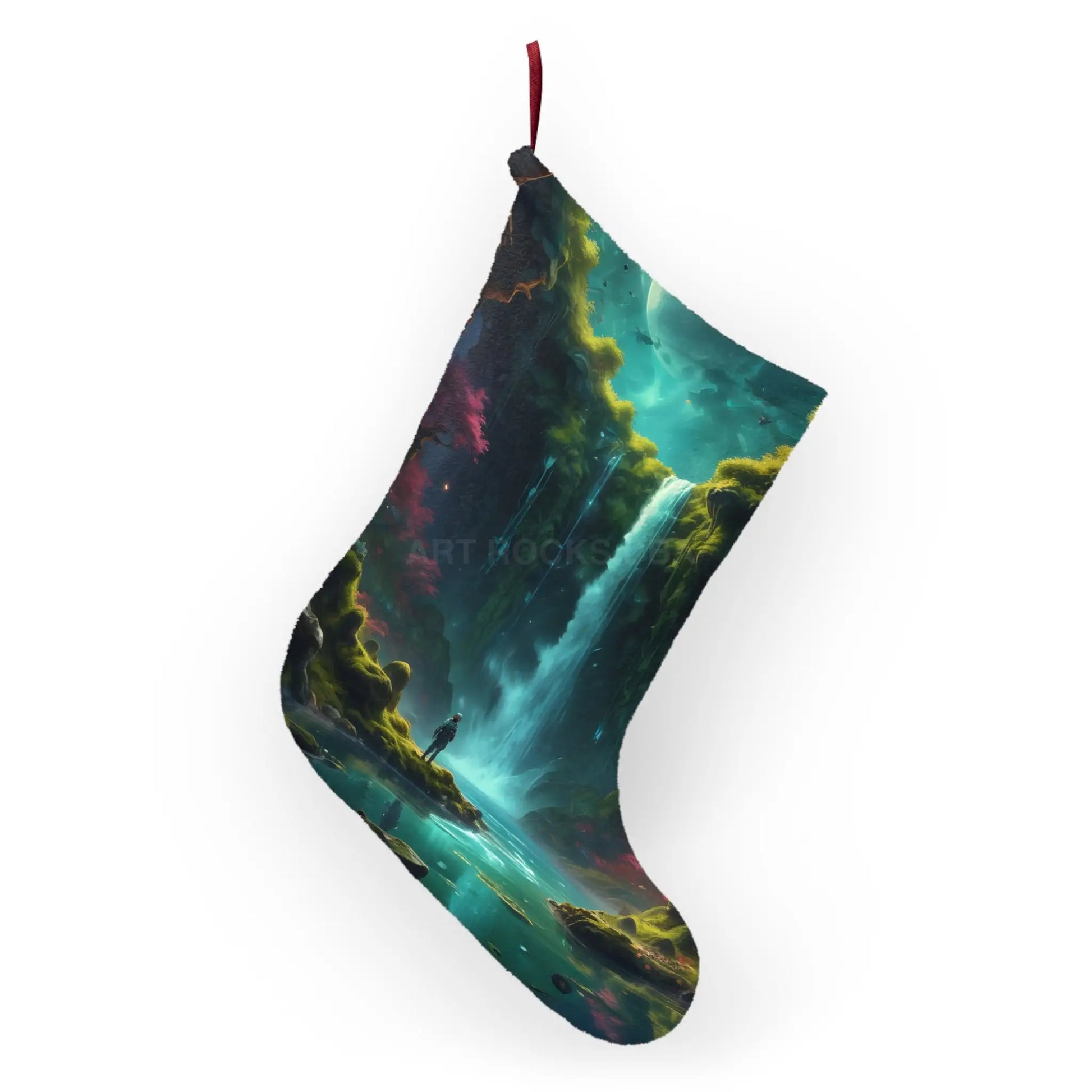 Waterfall Fantasy Christmas Stocking — Scenic Magical Landscape Holiday Decoration - One size - Home Decor