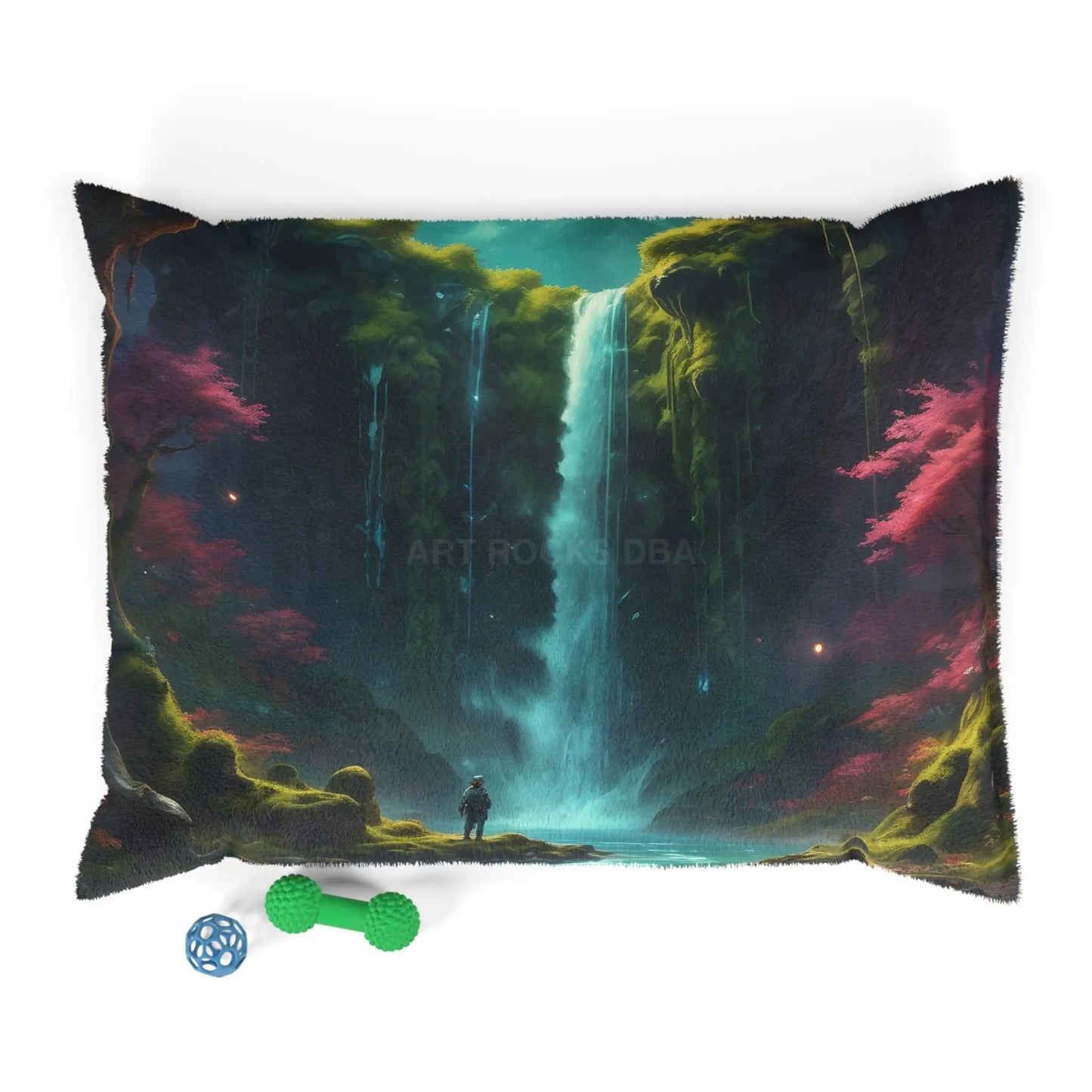 Waterfall Fantasy Pet Bed — Mystical Forest Scenic Dog & Cat Pillow - 40’’ × 30’’ - Pets