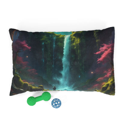 Waterfall Fantasy Pet Bed — Mystical Forest Scenic Dog & Cat Pillow - 28’’ × 18’’ - Pets