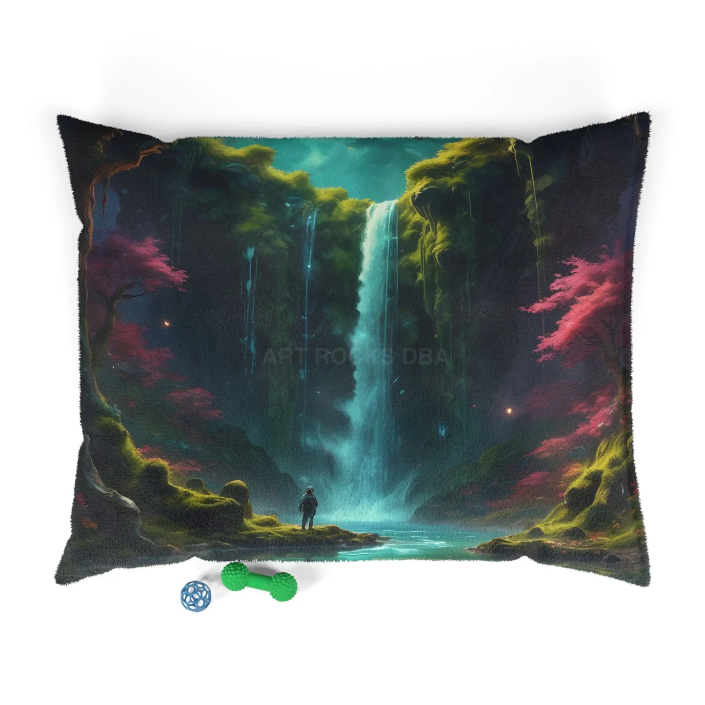 Waterfall Fantasy Pet Bed — Mystical Forest Scenic Dog & Cat Pillow - 50’’ × 40’’ - Pets