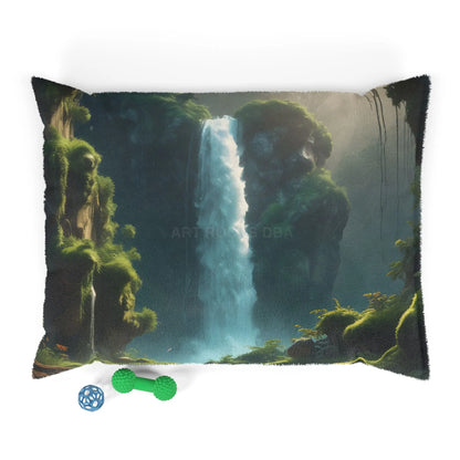 Waterfall Fantasy Pet Bed — Plush Forest Escape Dog & Cat Cushion - 40’’ × 30’’ - Pets