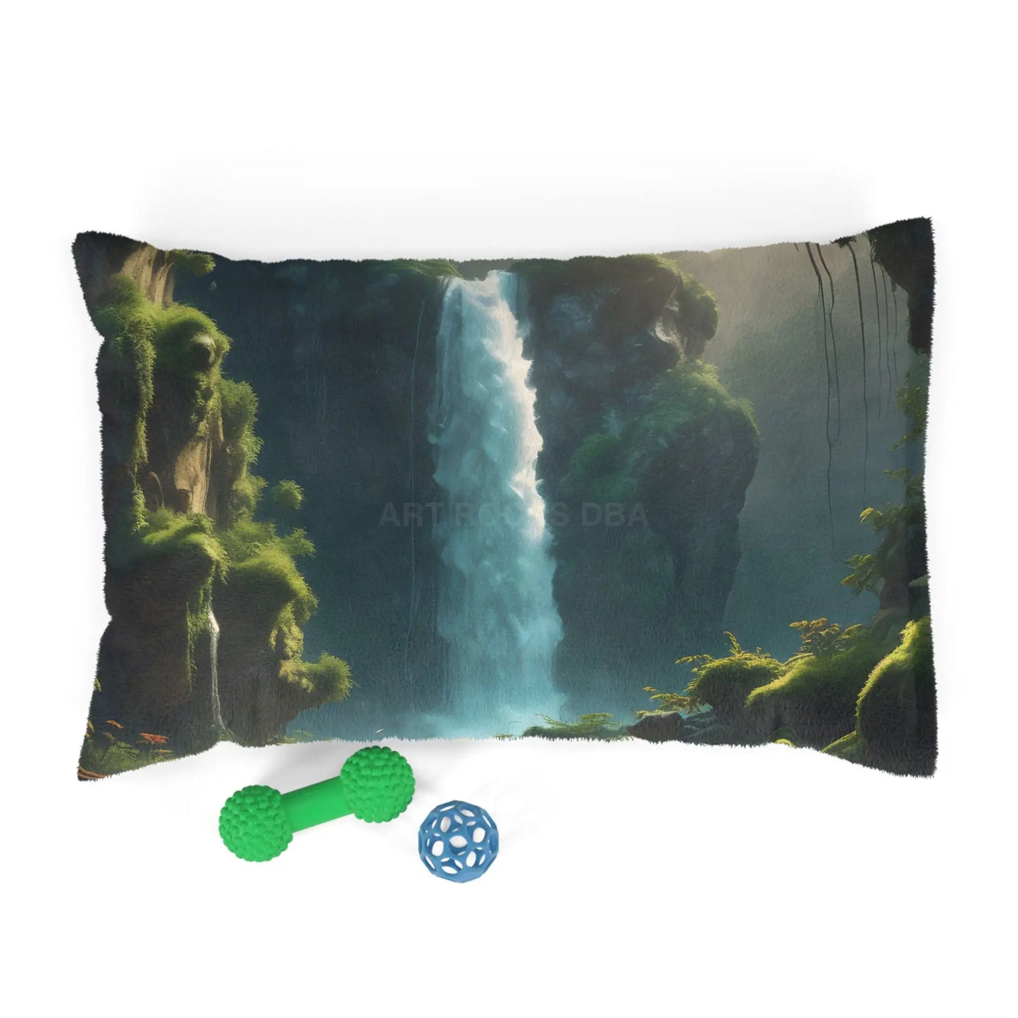 Waterfall Fantasy Pet Bed — Plush Forest Escape Dog & Cat Cushion - 28’’ × 18’’ - Pets