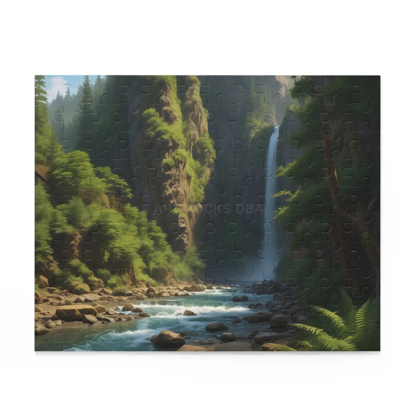 Waterfall Fern Forest Puzzle — Scenic River Gorge Jigsaw (120/252/500 pcs) - Puzzle