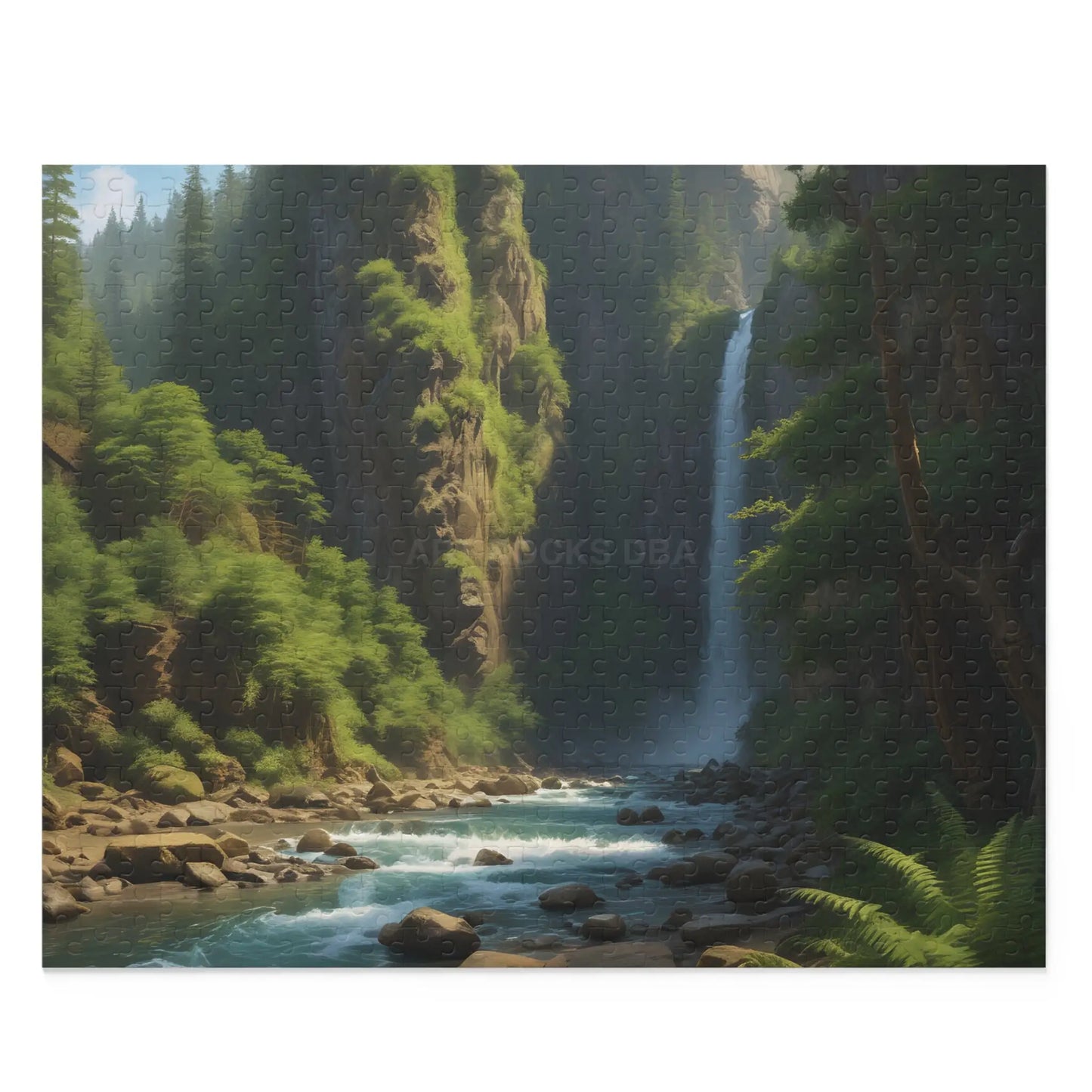 Waterfall Fern Forest Puzzle — Scenic River Gorge Jigsaw (120/252/500 pcs) - 20’’ × 16’’ (500 pcs) - Puzzle