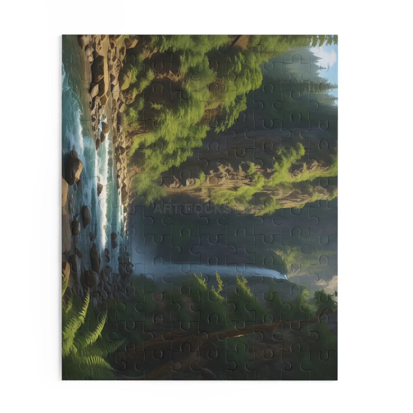 Waterfall Fern Forest Puzzle — Scenic River Gorge Jigsaw (120/252/500 pcs) - Puzzle