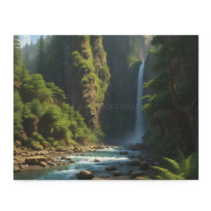 Waterfall Fern Forest Puzzle — Scenic River Gorge Jigsaw (120/252/500 pcs) - 14’’ × 11’’ (252 pcs) - Puzzle