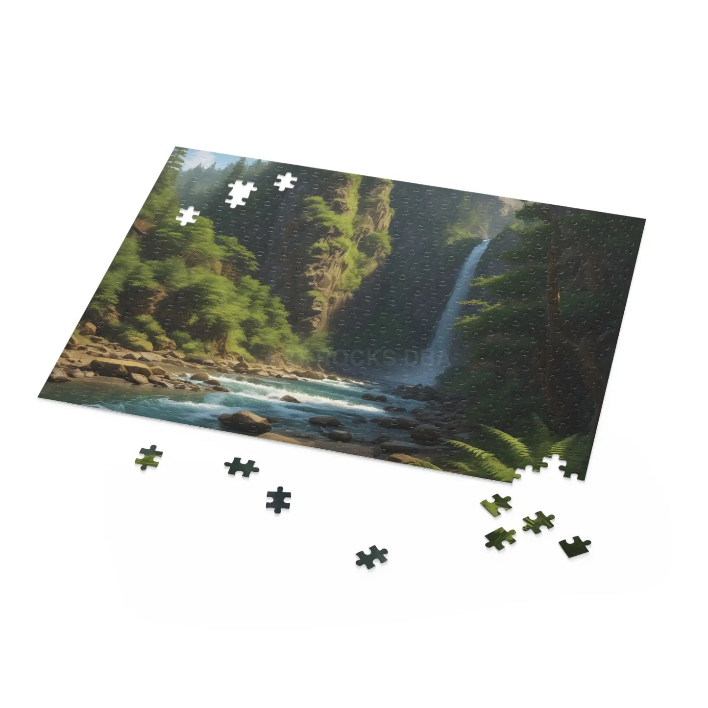 Waterfall Fern Forest Puzzle — Scenic River Gorge Jigsaw (120/252/500 pcs) - Puzzle
