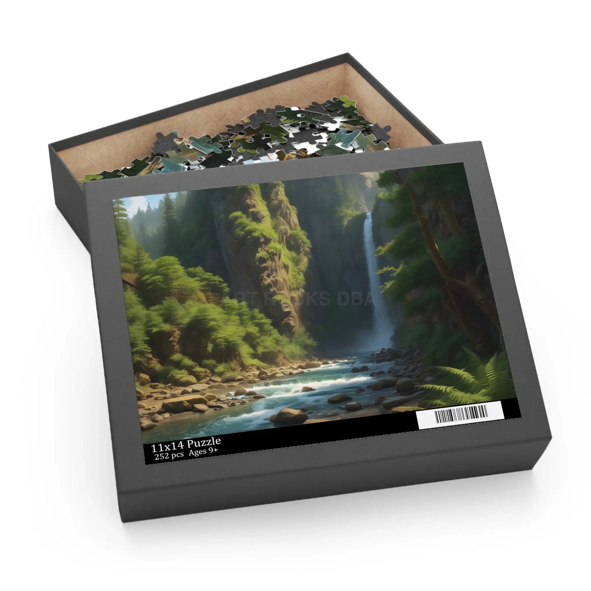 Waterfall Fern Forest Puzzle — Scenic River Gorge Jigsaw (120/252/500 pcs) - Puzzle