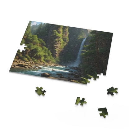 Waterfall Fern Forest Puzzle — Scenic River Gorge Jigsaw (120/252/500 pcs) - Puzzle