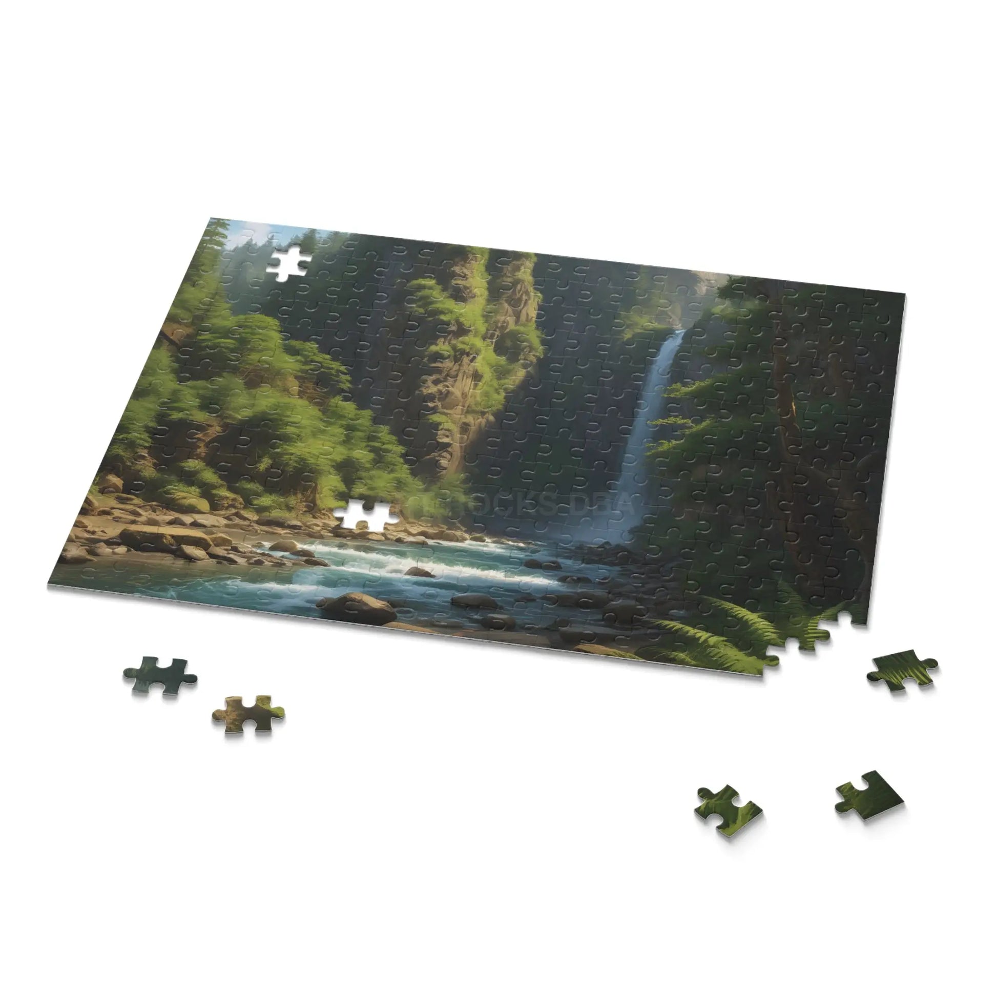 Waterfall Fern Forest Puzzle — Scenic River Gorge Jigsaw (120/252/500 pcs) - Puzzle