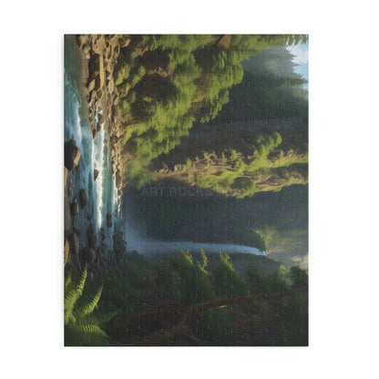 Waterfall Fern Forest Puzzle — Scenic River Gorge Jigsaw (120/252/500 pcs) - Puzzle