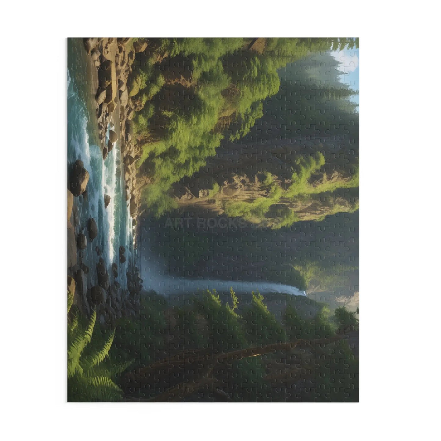 Waterfall Fern Forest Puzzle — Scenic River Gorge Jigsaw (120/252/500 pcs) - Puzzle