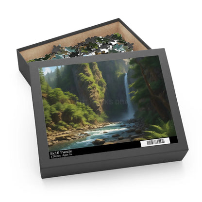 Waterfall Fern Forest Puzzle — Scenic River Gorge Jigsaw (120/252/500 pcs) - 10’’ × 8’’ (120 pcs) - Puzzle