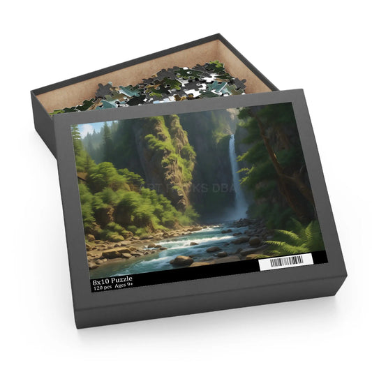 Waterfall Fern Forest Puzzle — Scenic River Gorge Jigsaw (120/252/500 pcs) - 10’’ × 8’’ (120 pcs) - Puzzle