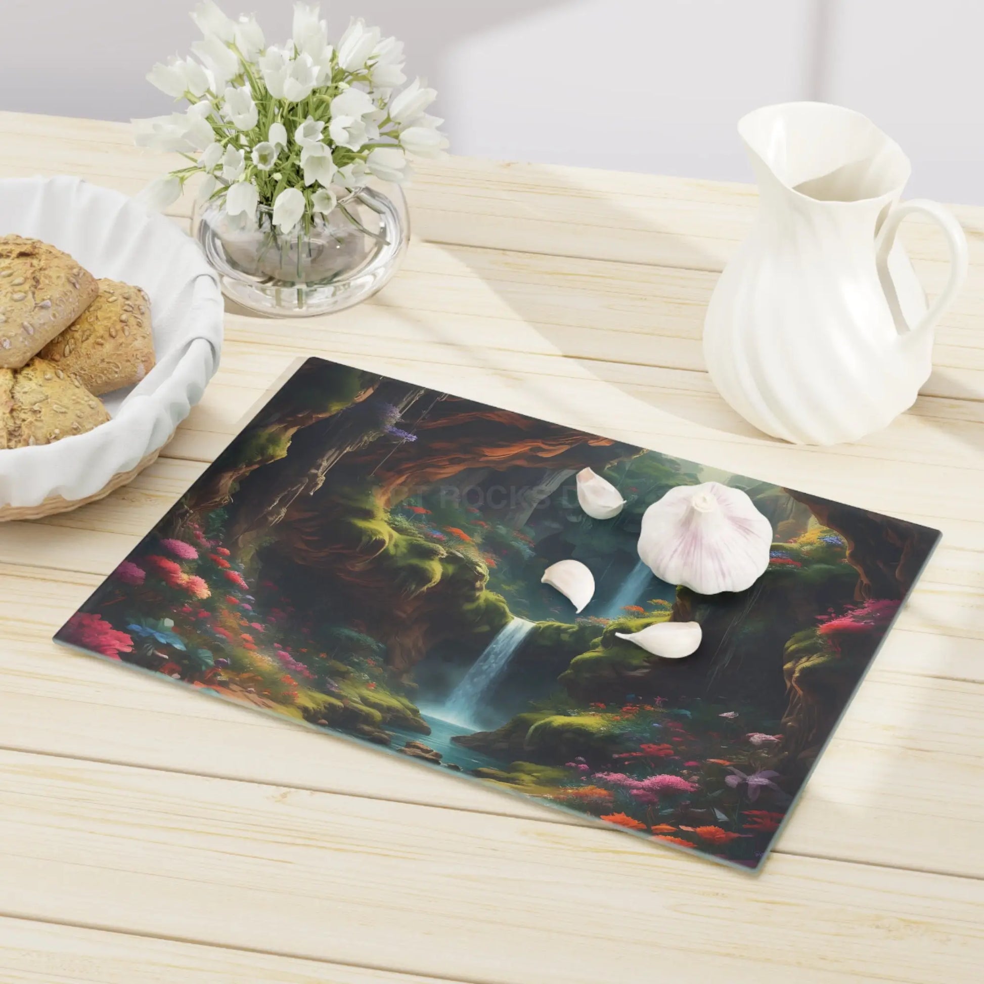 Waterfall Forest Cutting Board — Enchanted Nature Glass Chopping Board - Home Decor