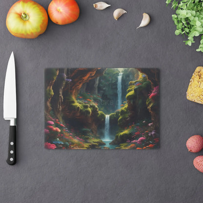 Waterfall Forest Cutting Board — Enchanted Nature Glass Chopping Board - Home Decor