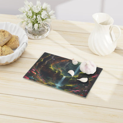 Waterfall Forest Cutting Board — Enchanted Nature Glass Chopping Board - Home Decor