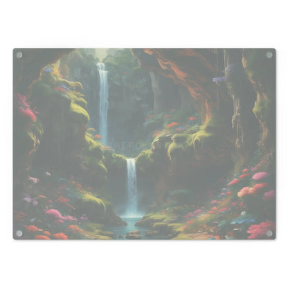 Waterfall Forest Cutting Board — Enchanted Nature Glass Chopping Board - Home Decor
