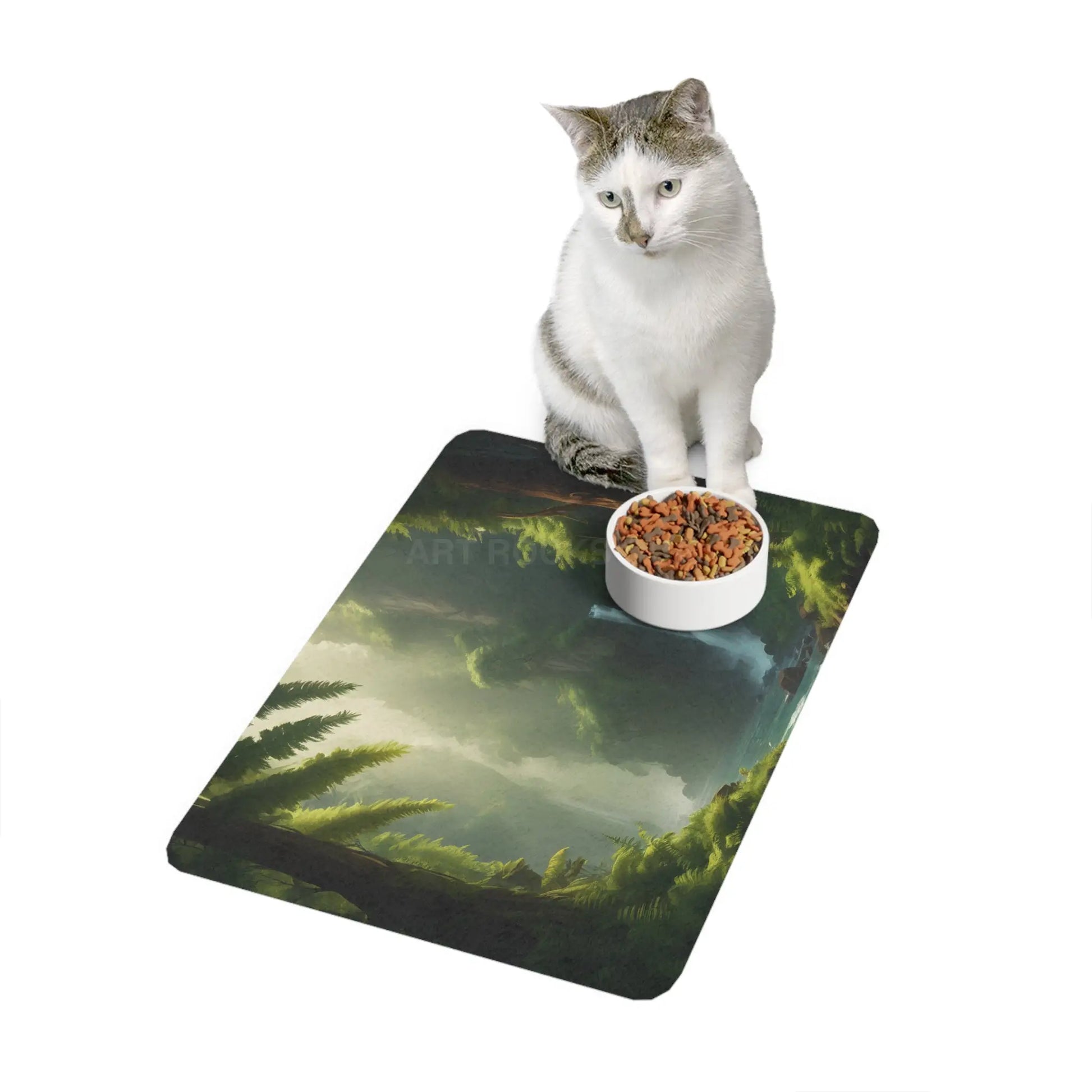 Waterfall Forest Pet Food Mat — 12x18 Non-Slip Placemat for Dogs & Cats - 12’’ × 18’’ / Rectangle - Pets