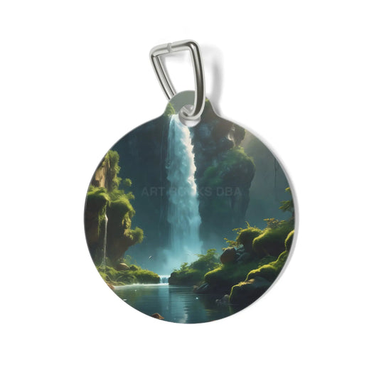 Waterfall Forest Pet Tag — Scenic Nature ID Tag for Dogs & Cats - 1’’ - Pets