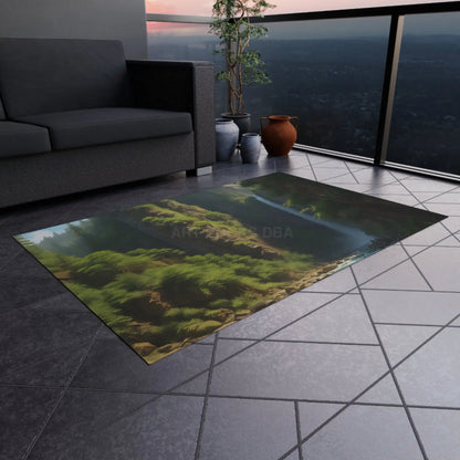 Waterfall in The Ferns Outdoor Rug Ideal for Patios Camping or Gardens Perfect for Relaxing Entertaining or Decor