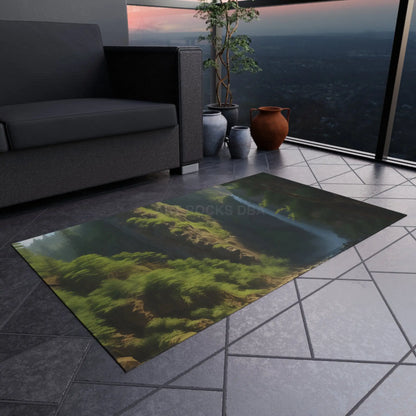 Waterfall in The Ferns Outdoor Rug Ideal for Patios Camping or Gardens Perfect for Relaxing Entertaining or Decor