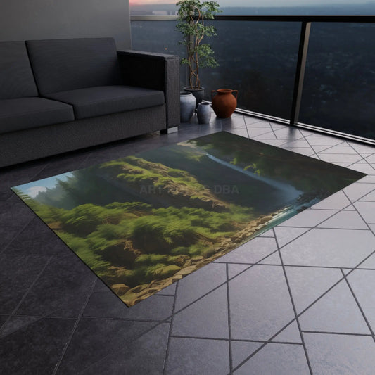 Waterfall in The Ferns Outdoor Rug Ideal for Patios Camping or Gardens Perfect for Relaxing Entertaining or Decor