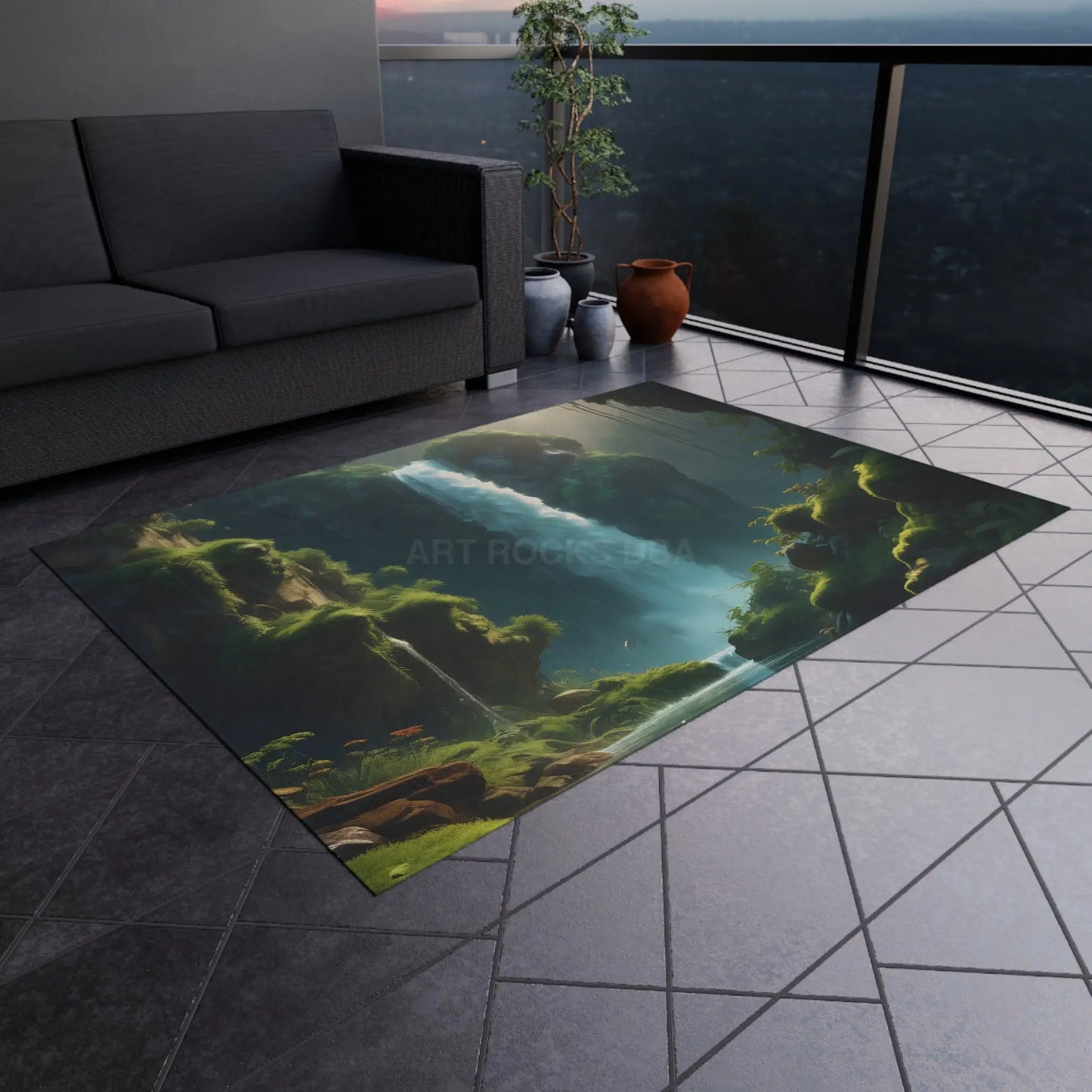 Waterfall in the Forest Outdoor Rug | Scenic Waterfall Rug Garden Decor Patio Area Rug Outdoor Mat Camping Essentials