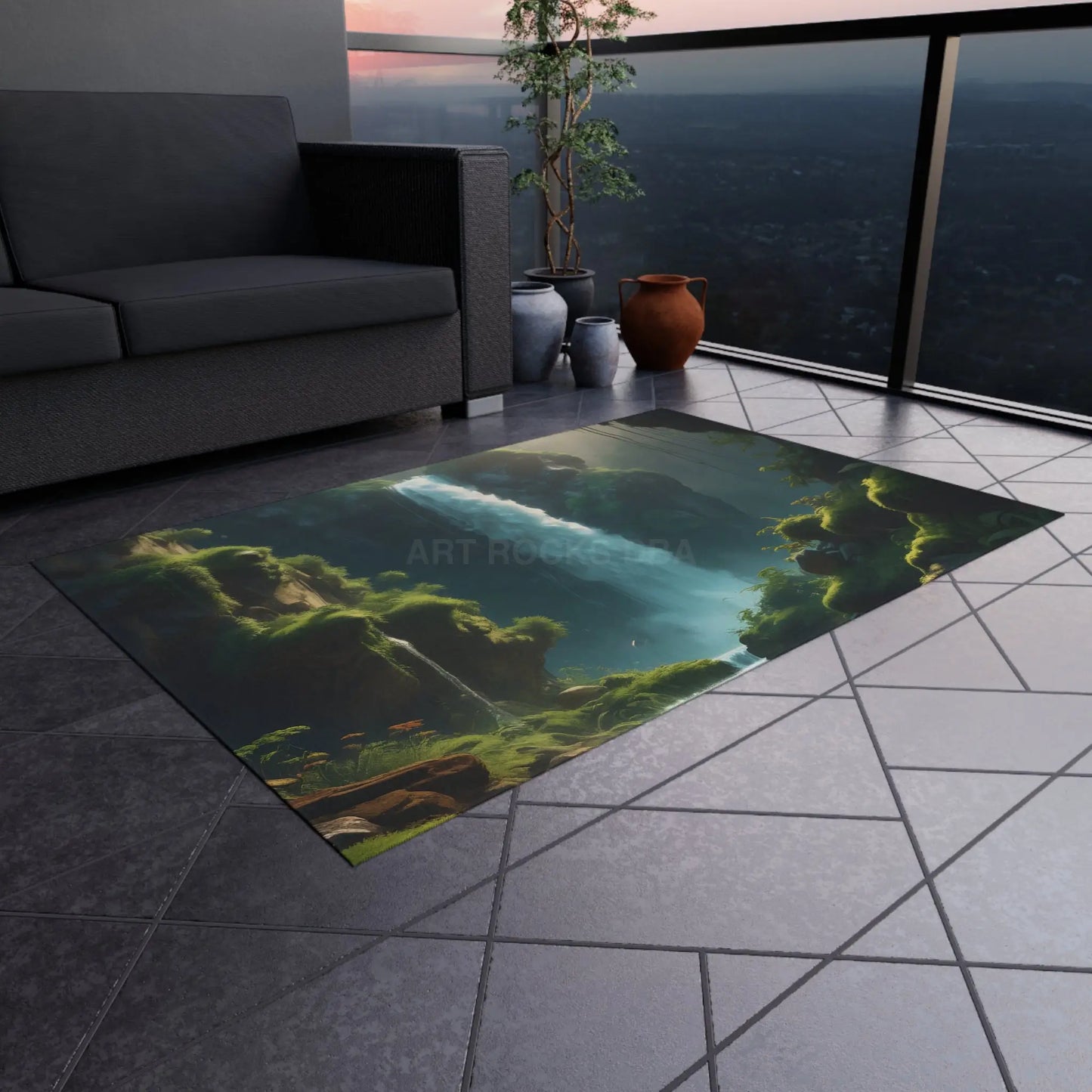 Waterfall in the Forest Outdoor Rug | Scenic Waterfall Rug Garden Decor Patio Area Rug Outdoor Mat Camping Essentials