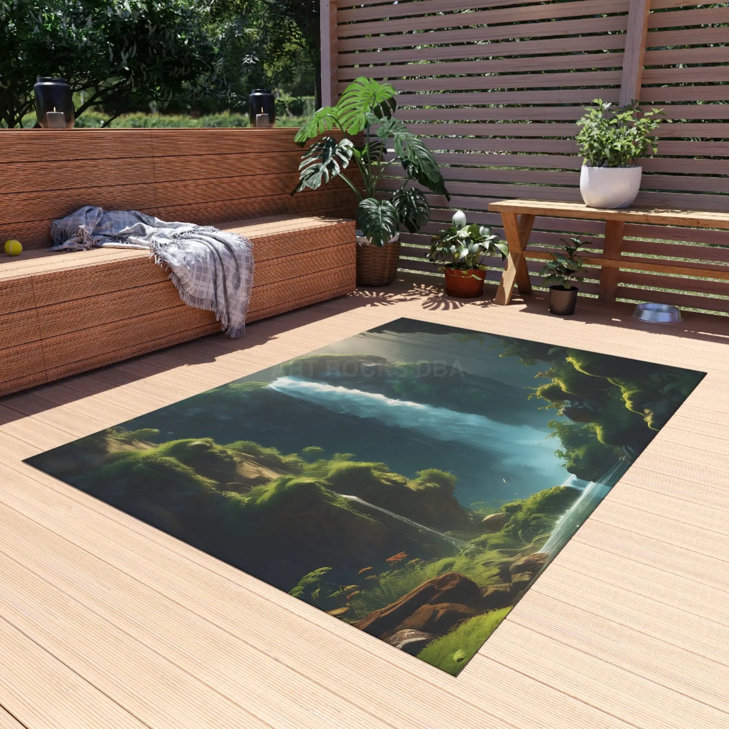Waterfall in the Forest Outdoor Rug | Scenic Waterfall Rug Garden Decor Patio Area Rug Outdoor Mat Camping Essentials