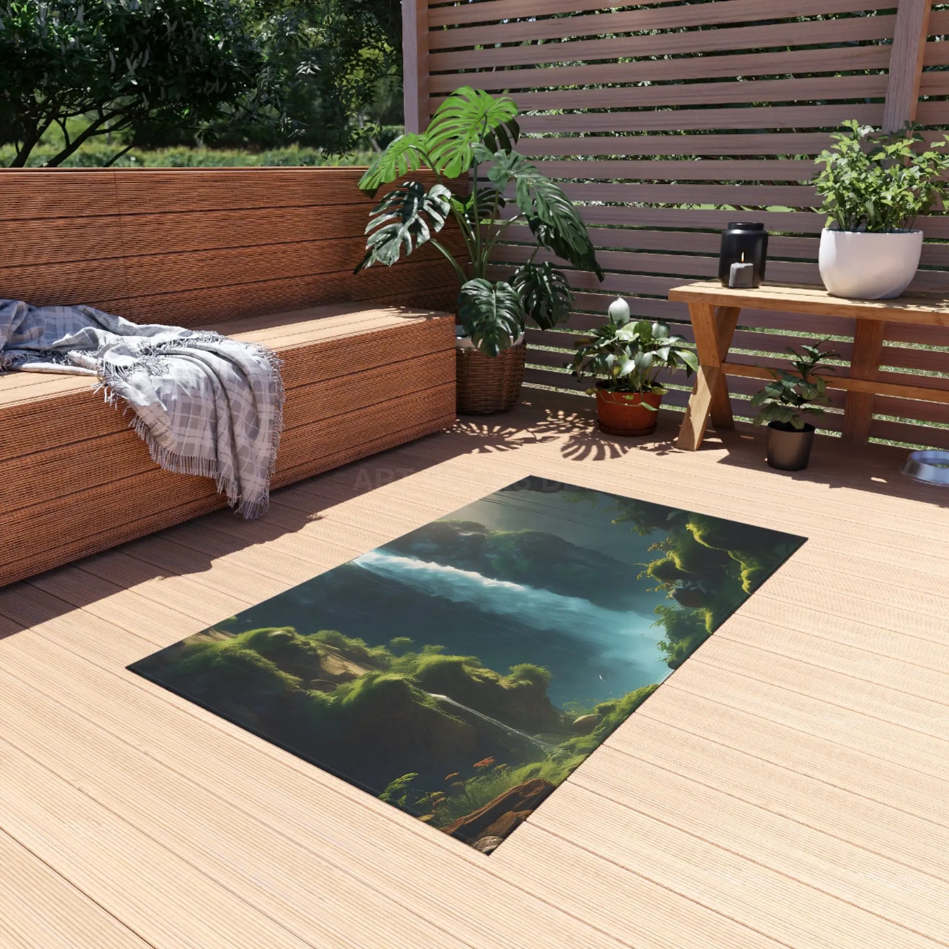 Waterfall in the Forest Outdoor Rug | Scenic Waterfall Rug Garden Decor Patio Area Rug Outdoor Mat Camping Essentials