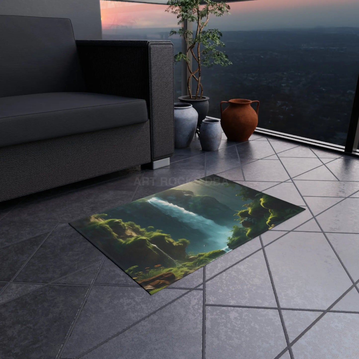 Waterfall in the Forest Outdoor Rug | Scenic Waterfall Rug Garden Decor Patio Area Rug Outdoor Mat Camping Essentials