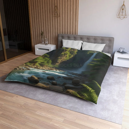 Waterfall in The Jungle Microfiber Duvet Cover Scenic Bedding Bedroom Decor Nature Lovers Gift Cozy Home Aesthetic