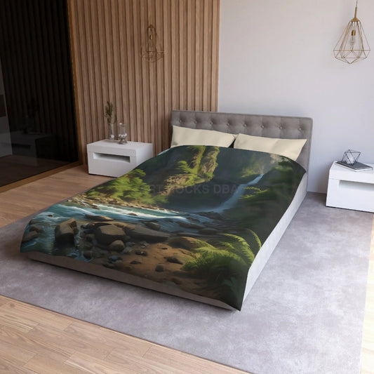 Waterfall in The Jungle Microfiber Duvet Cover Scenic Bedding Bedroom Decor Nature Lovers Gift Cozy Home Aesthetic