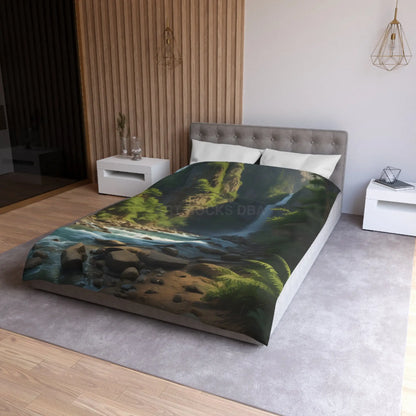 Waterfall in The Jungle Microfiber Duvet Cover Scenic Bedding Bedroom Decor Nature Lovers Gift Cozy Home Aesthetic