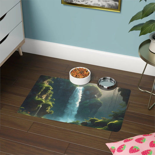 Waterfall Landscape Pet Food Mat (12x18) - 12’’ × 18’’ / Rectangle - Pets