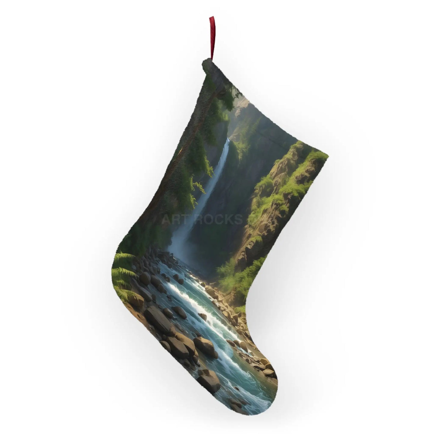Waterfall River Christmas Stocking — Scenic Nature Holiday Decor - One size - Home Decor